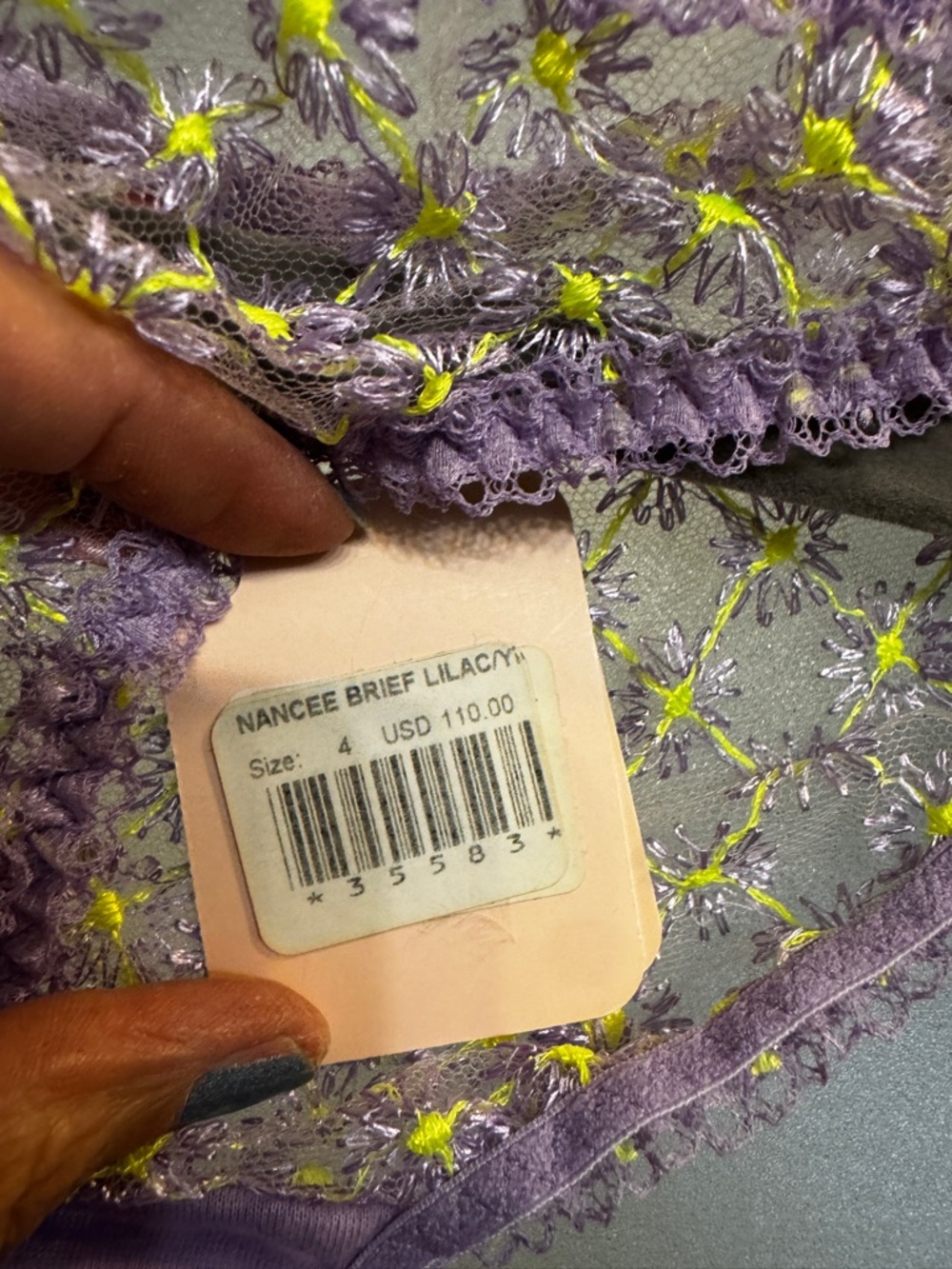 Agent Provocateur 34 D Nancee Purple Lace Underwire Bra with Lime brief 4 - Picture 6 of 6